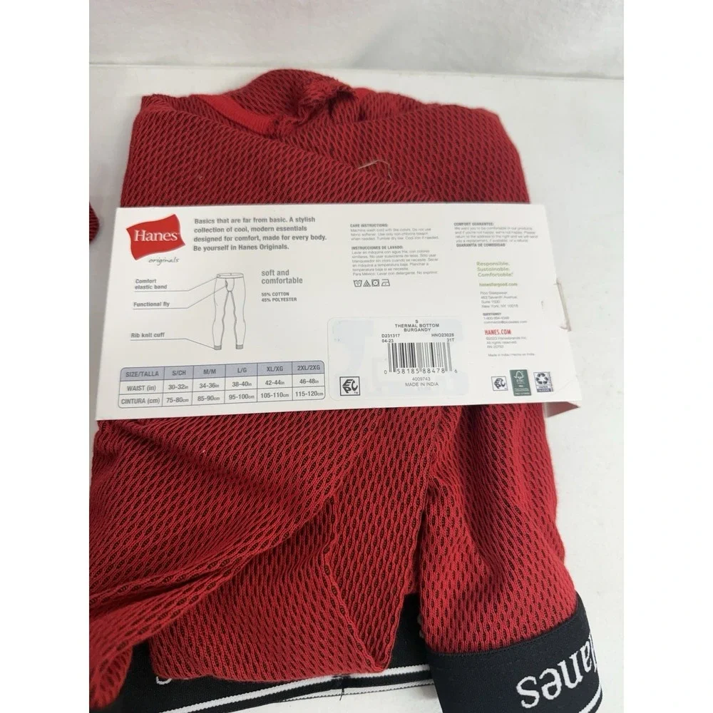 Hanes Men's Red  Reversible Thermal Crew And Thermal Pants Size S/CH